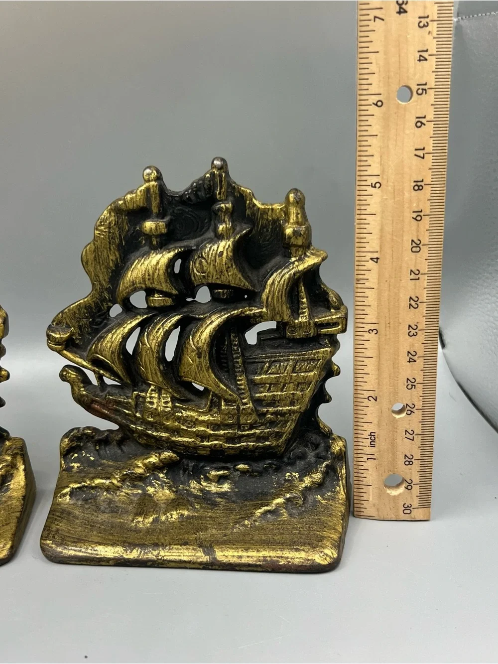 Vintage Nautical Sailing Clipper Ship Metal Library Bookends